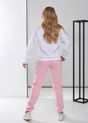 Спортивный костюм brooklyn на флисе свитшот свободного кроя кофта штаны джоггеры комплект теплый базовый черный серый розовый белый9 фото