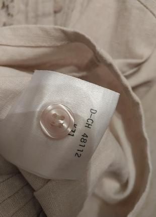 Бежевая льняная натуральная блузка безрукавка с кружевом together6 фото