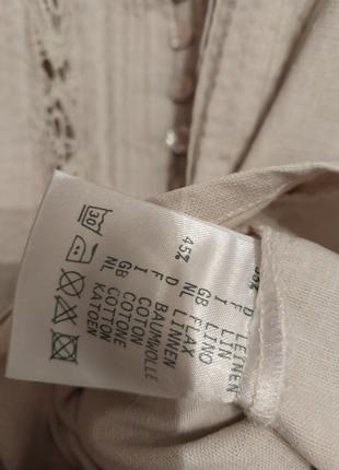 Бежевая льняная натуральная блузка безрукавка с кружевом together7 фото