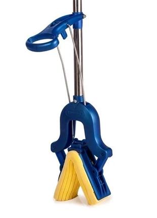 Швабра-бабочка с отжимом с металлической ручкой для уборки, с полипропиленовой губкой-валиком