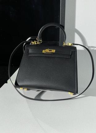 Женская сумка hermes kelly 25 black/gold2 фото