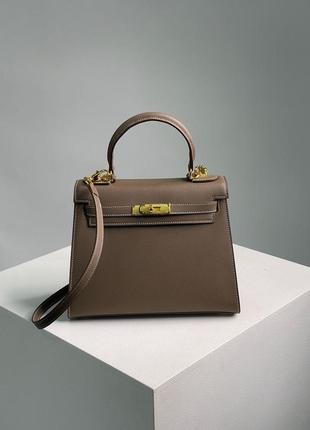 Женская сумка hermes kelly 25 grey/gold2 фото