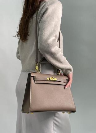 Жіноча сумка hermes kelly 25 grey/gold