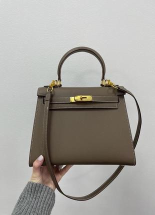 Женская сумка hermes kelly 25 grey/gold4 фото