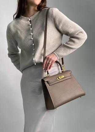 Женская сумка hermes kelly 25 grey/gold6 фото