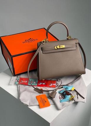 Женская сумка hermes kelly 25 grey/gold7 фото