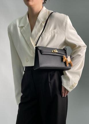 Женская сумка hermes kelly pochette black/gold