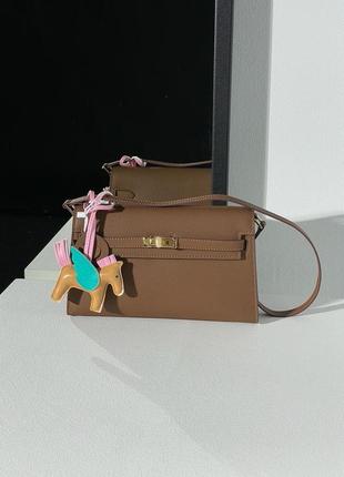 Женская сумка hermes kelly pochette brown/gold3 фото