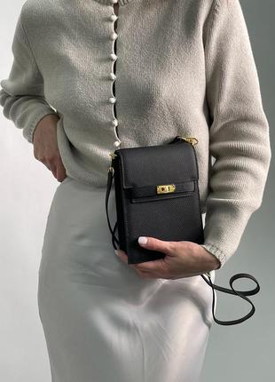 Женская сумка hermes small crossbody black/gold5 фото