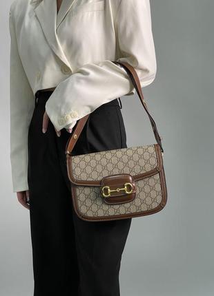 Женская сумка gucci horsebit 1955 shoulder bag grey/brown1 фото