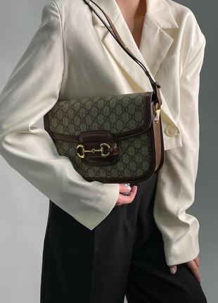 Женская сумка gucci horsebit 1955 shoulder bag grey/brown7 фото