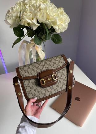 Женская сумка gucci horsebit 1955 shoulder bag grey/brown4 фото