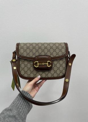 Женская сумка gucci horsebit 1955 shoulder bag grey/brown6 фото