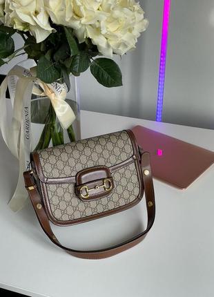 Женская сумка gucci horsebit 1955 shoulder bag grey/brown5 фото