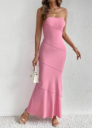 Платье длинное в рубчик платье "рыбка" розовое трендовое по фигуре платья рубчик 44 46 разбрродаж2 фото