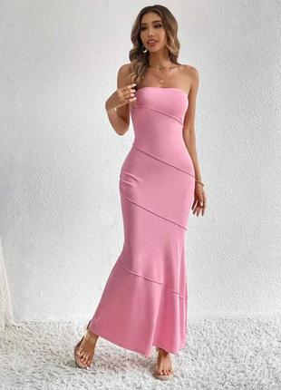 Платье длинное в рубчик платье "рыбка" розовое трендовое по фигуре платья рубчик 44 46 разбрродаж3 фото