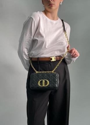 Женская сумка christian dior small dior caro bag black supple cannage calfskin2 фото