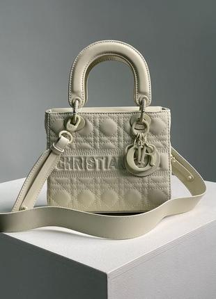 Christian dior latte ultramatte cannage calfskin mini lady dior beige сумочка