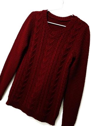 Ashra тёплая красивая кофта бордовая женская красивая вязка деми/зима джемпер лонгслив размер 44-48
