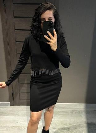 Нарядный красивый женский костюм кофта+ юбка черный 80567g1 фото
