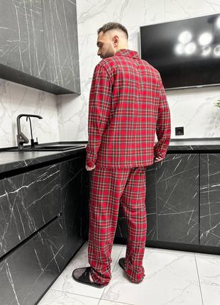 Мужская пижама фланелевая оверсайз красная с черным комплект рубашка и штаны клетчатая (b)2 фото