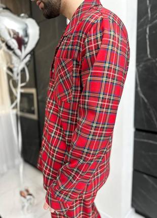 Мужская пижама фланелевая оверсайз красная с черным комплект рубашка и штаны клетчатая (b)6 фото
