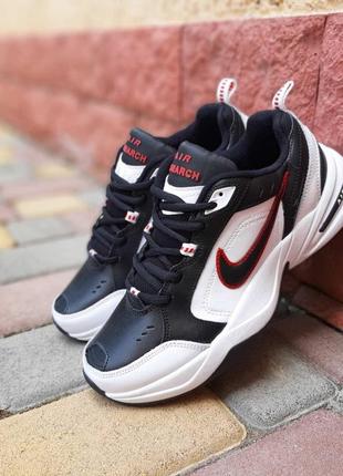 Nike air monarch черные с белым с красным кроссовки мужские кожаные отличное качество кеды найк монарх кожа весенние осенние демисезон демисезонные низкие