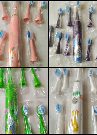 Дитяча зубна щітка електрична sonic toothbrush від 6 до 12 змінних насадками10 фото