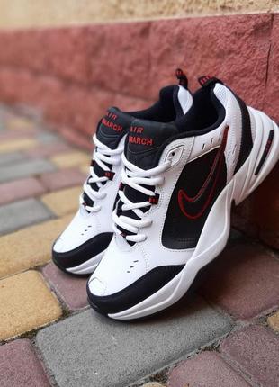 Nike air monarch білі з чорним з червоним кросівки чоловічі шкіряні відмінна якість кеди найк монарх шкіра весняні осінні демісезонні демісезон шкіра