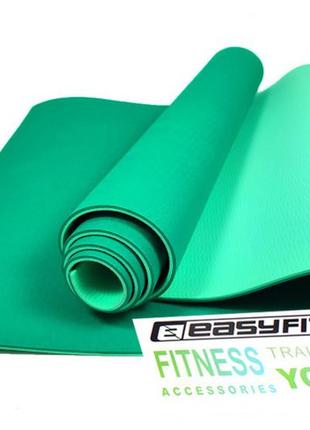 Килимок для йоги та фітнесу easyfit tpe+tc 6 мм двошаровий зелений-м'ятний