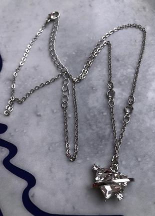 Цепочка цепка с подвеской сердцем сердечком камнем серебристая под серебро1 фото