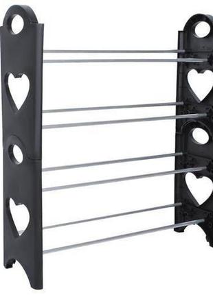 Полиці для взуття shoe rack (4 полиці, 16 пар) стійка для зберігання взуття чорна для дому
