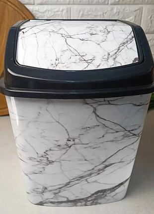 Пластиковое ведро с клапаном для пищевых и других отходов elif белый мрамор объемом 7 л