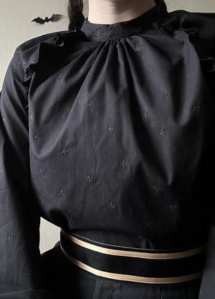 Сорочка блуза у вінтажному стилі бавовна вінтаж ретро рюши мереживо чорна2 фото