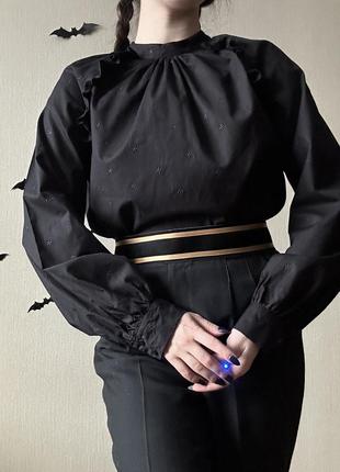 Сорочка блуза у вінтажному стилі бавовна вінтаж ретро рюши мереживо чорна