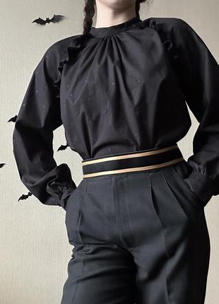 Рубашка блуза в винтажном стиле хлопок винтаж ретро рюши кружево черная3 фото