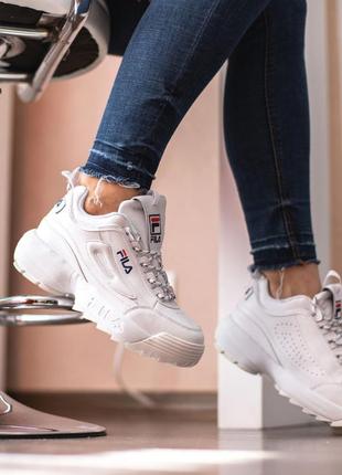 Розпродаж! fila disruptor кросівки жіночі шкіряні відмінна якість білі на танкетці весняні осінні демісезонні демісезон відмінна якість низькі шкіра9 фото