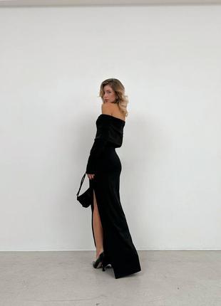 Трендовое длинное платье макси по фигуре с открытыми плечами4 фото