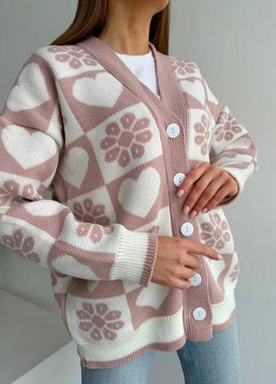 Теплый кардиган женский кофта вязаный s/m/l/xl, 50% шерсть, 50% акрил, пудра (розовый)4 фото