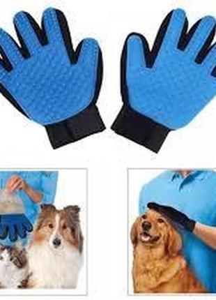 Перчатка для чистки животных true touch pet brush gloves, перчатка для снятия шерсти