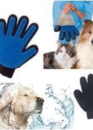 Рукавичка для чищення тварин true touch pet brush gloves, рукавичка для зняття вовни4 фото