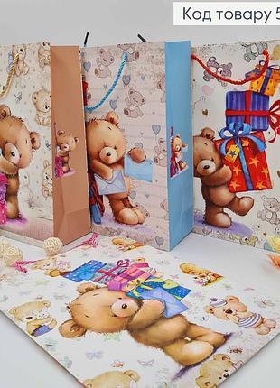 Пакет бумажный, "медвежата с подарками", в ассорт. 32*26*10см