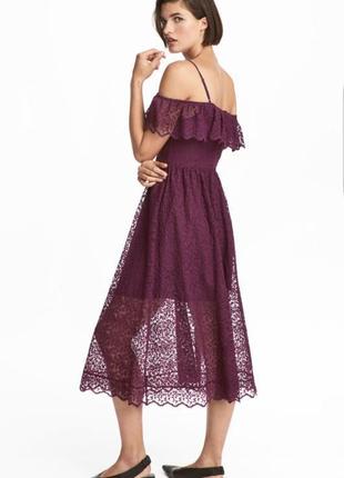 Красивое кружевное платье миди h&amp;m с вышивкой.