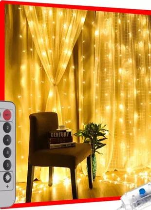 Світлодіодна гірлянда штора 300 led usb iso trade kś19768, теплий білий, на дистанційному керуванні