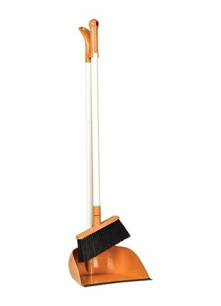 Віник broom new помаранчевий з совком  irak plastic з довгою ручкою, для підлоги, для прибирання1 фото
