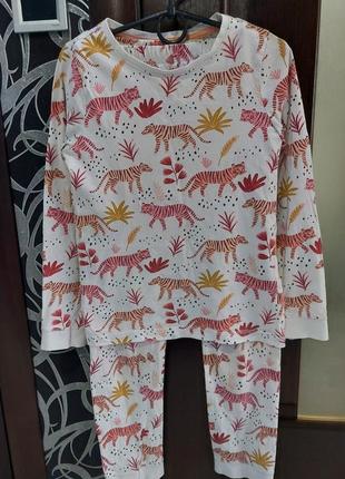 Пижама, домашний костюм в тропический принт с тиграми от tu 7-9 лет