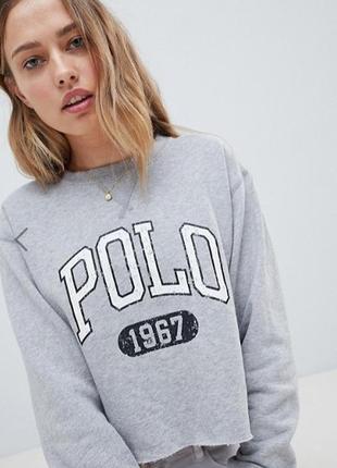 Укороченная толстовка с логотипом polo ralph lauren l оригинал3 фото