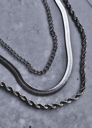 Набір ланцюжків ланцюгів багатошарове кольє ланцюг ланцюжок плетений сріблястий під срібло2 фото