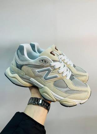 Мужские кроссовки new balance 9060 бежевые нью баланс замшевые весенние осенние (b)