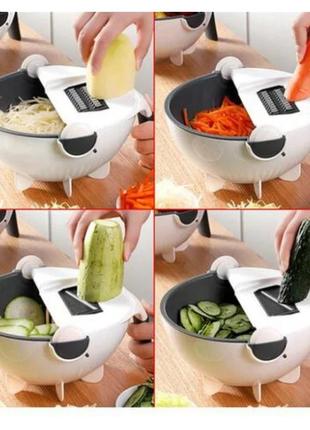Тертка-овочерізка basket vegetable cutter багатофункціональна з контейнером біло-чорна 7 насадок6 фото